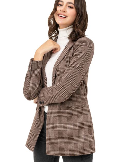 brown plaid blazer women